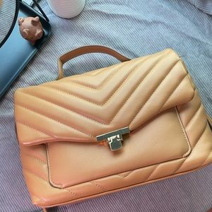 Quilted Top Handle Satchel Handbag in Caramel - A New Day